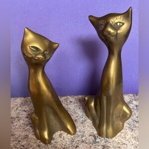 Pair of vintage brass cats